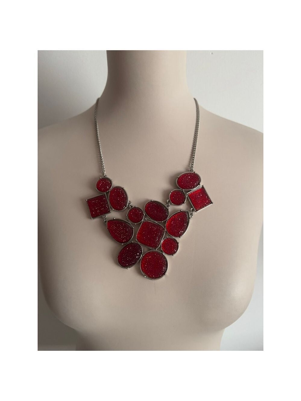 Women's Unbranded Red & Silver Statement Necklace, One Size